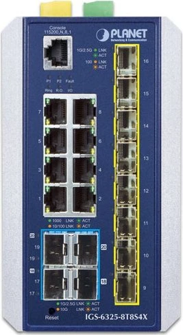 Planet IGS-6325 Industrial Railmount 2.5G Managed Switch, 8x RJ-45, 8x SFP, 4x SFP+