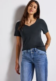 Street One Herzausschnitt T-Shirt kurzarm deepwater blue (Damen)