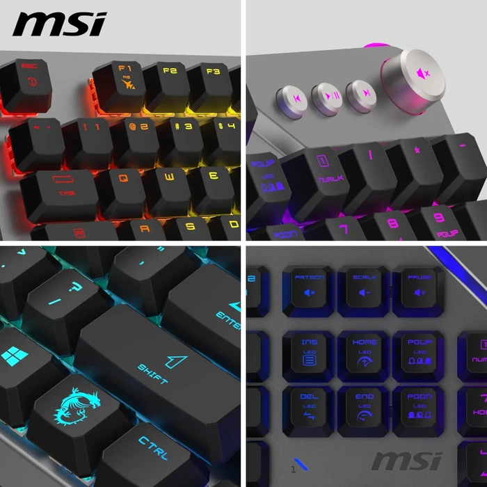 MSI STRIKE 600 V2 Silent Gaming Keyboard, LEDs RGB, Kailh Midnight Pro Silent Tactile, USB, FR