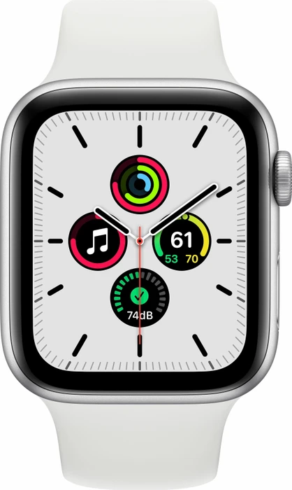 Apple Watch SE (GPS) 44mm silber mit Sportarmband weiß