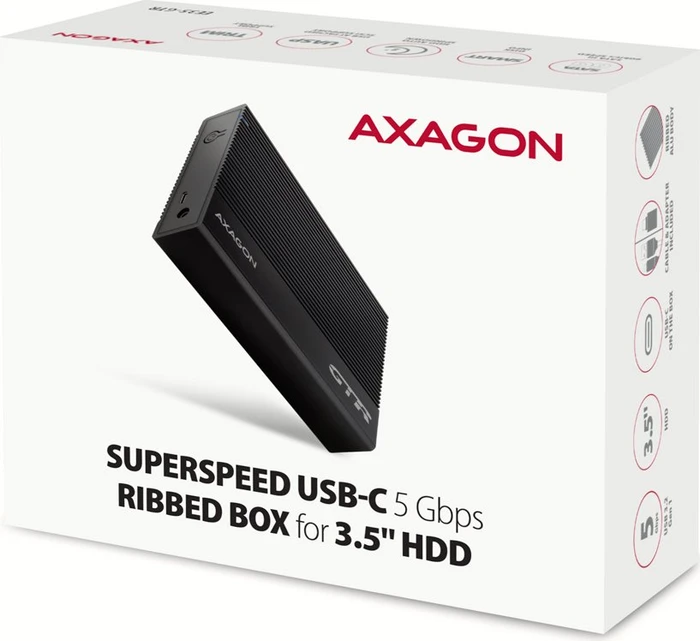 Axagon Ribbed Box Festplattengehäuse, schwarz, 3.5", USB-C 3.0