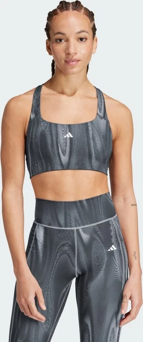 adidas Powerimpact Training Medium-Support 3-Streifen Sport-BH glory grey/carbon/black (Damen)
