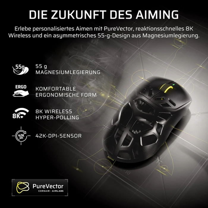 Corsair Sabre v3 Pro PureVector MG Ergo Ultralight Wireless, Magnesium, schwarz, USB