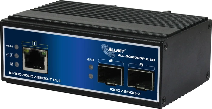 Allnet SGI Industrial Railmount 2.5G Switch, 2x SFP, 1x RJ-45, 90W PoE++