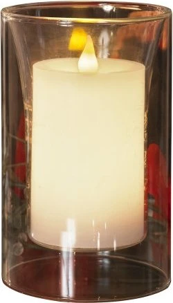 Konstsmide Echtwachskerze in Glasvase 18.5cm weiß LED warmweiß, 1 Stück