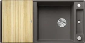 Blanco Axia III XL 6 S-F InFino Becken reversibel mit Ablauffernbedienung vulkangrau inkl. Holzschneidebrett