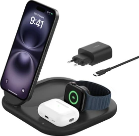 Belkin BoostCharge magnetische kabellose 3-in-1-Ladestation mit Qi2 (15W) schwarz (WIZ029vfBK)