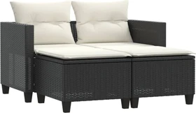 vidaXL Gartensofa mit Hockern 2-Sitzer schwarz/cremeweiß