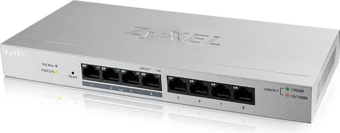 Zyxel GS1200 Desktop Gigabit Smart Switch, 8x RJ-45, 60W PoE+