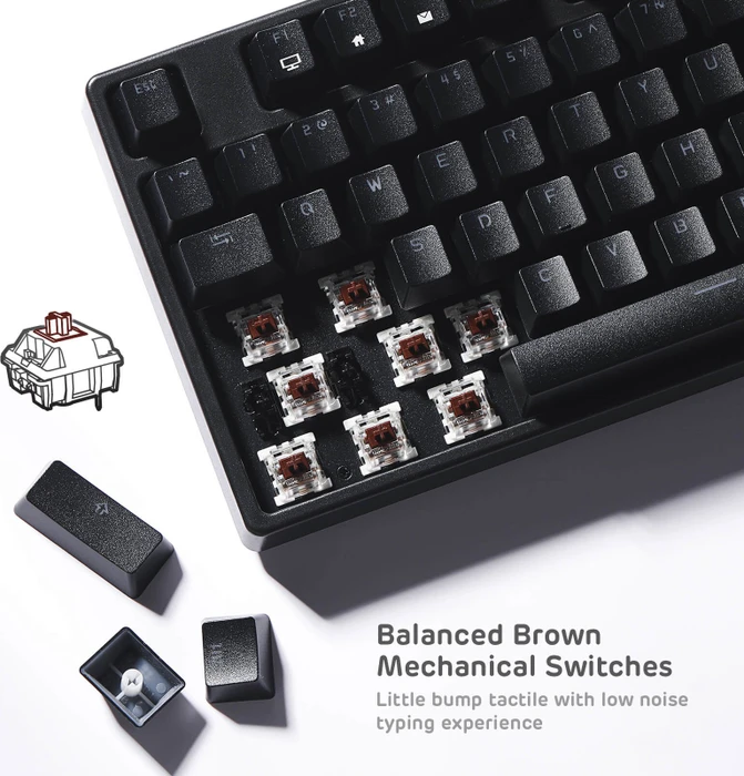 RK Royal Kludge RK87 Wireless TKL, LEDs RGB, schwarz, RK BROWN, USB, US