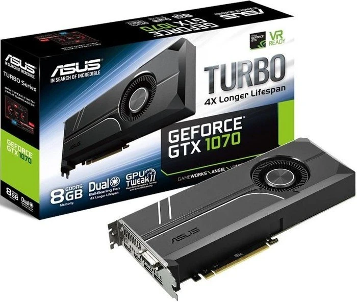 ASUS Turbo GeForce GTX 1070, TURBO-GTX1070-8G, 8GB GDDR5, DVI, 2x HDMI, 2x DP