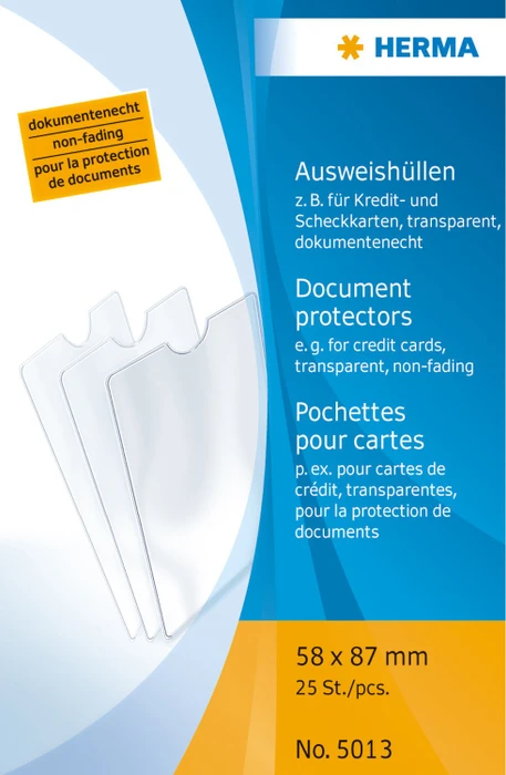 Herma Ausweishülle 58x87mm für Kredit- und Scheckkarten, Sonderformat, transparent, 25er-Pack