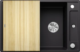 Blanco Axia III 45 S InFino Einbau Becken reversibel mit Ablauffernbedienung schwarz inkl. Holzschneidebrett