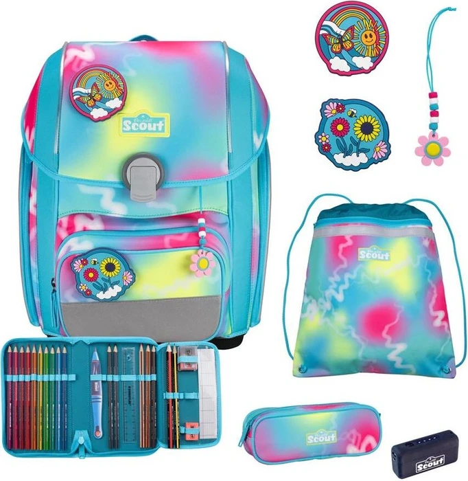 Scout Genius Safety Light Happy Rainbow Schultaschen-Set, 4-tlg.