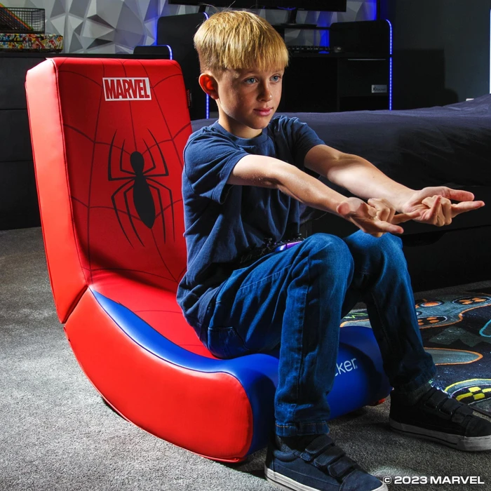 X Rocker Marvel Icon Video Rocker Gaming Bodensessel für Kinder/Jugendliche, Spider-Man rot/blau
