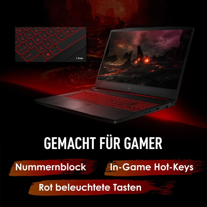 MSI Katana GF66 11UE-835, Core Black, Core i5-11400H, 16GB RAM, 512GB SSD, GeForce RTX 3060, DE