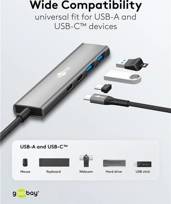 Wentronic goobay Slim 4-Port USB-Hub, 2x USB-C 3.0/2x USB-A 3.0, USB-C 3.0 [Stecker]