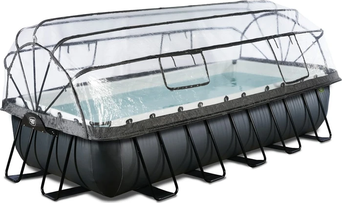 Exit Toys Black Leather Frame Pool mit Sandfilterpumpe und Abdeckung rechteckig 540x250x100cm