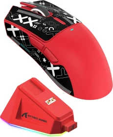 Attack Shark X11 Wireless Gaming Mouse rot, inkl. Grip Tape, USB/Bluetooth