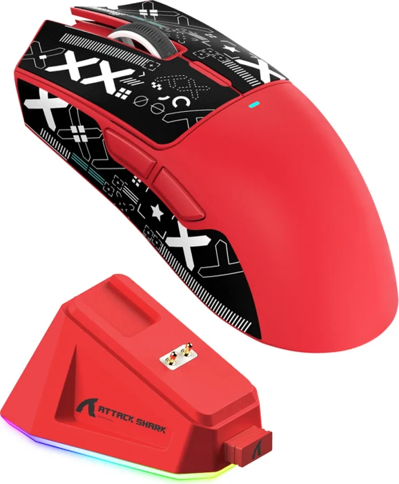 Attack Shark X11 Wireless Gaming Mouse rot, inkl. Grip Tape, USB/Bluetooth