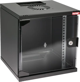 HMF Serverschrank 10", HMF 63400 6HE, Sicherheitsglastür, IP20, schwarz, 300mm tief
