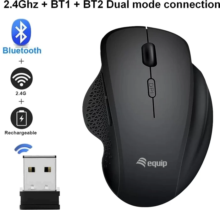 Equip Rechargeable Dual Mode Wireless Mouse schwarz, USB/Bluetooth