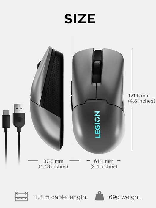 Lenovo Legion M600s Wireless Gaming Mouse, Storm Grey, USB/Bluetooth