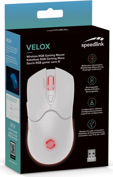 Speedlink Velox Rechargeable Wireless RGB Gaming Mouse weiß, USB