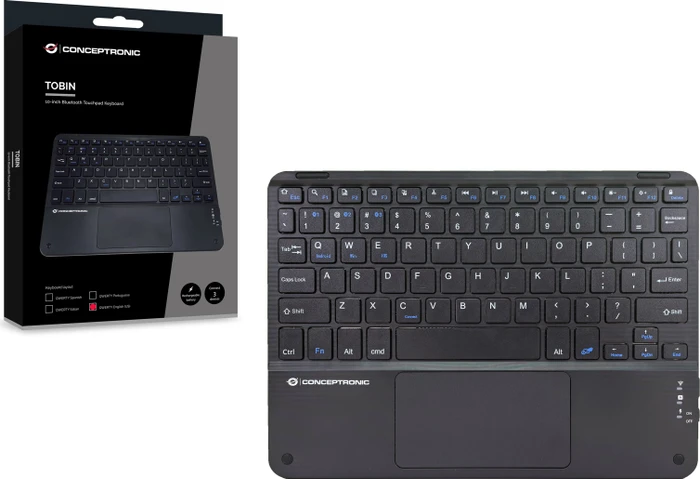 Conceptronic TOBIN01BUS 10-Zoll-Bluetooth-Tastatur mit Touchpad, Bluetooth, US