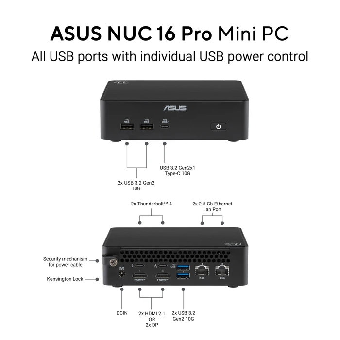 ASUS NUC 16 Pro Kit - Grand Canyon (HDMI/CSODIMM) - RNUC16GDKU560002, Core Ultra 5 325, EU-Netzkabel