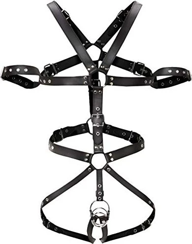 Zado Leder Harness mit Penis- & Hodenringen S/M Set