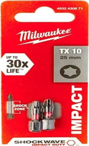 Milwaukee Shockwave Torx Bit 1/4", T10x25mm, 2 Stück