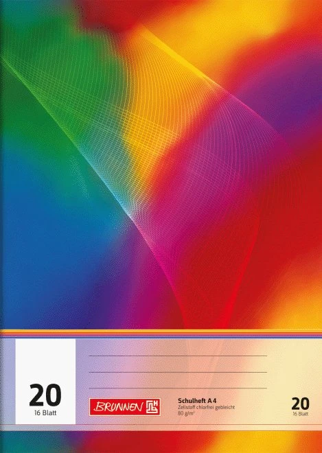 Brunnen Schulheft, A4, Lineatur 20, mehrfarbig, 16 Blatt