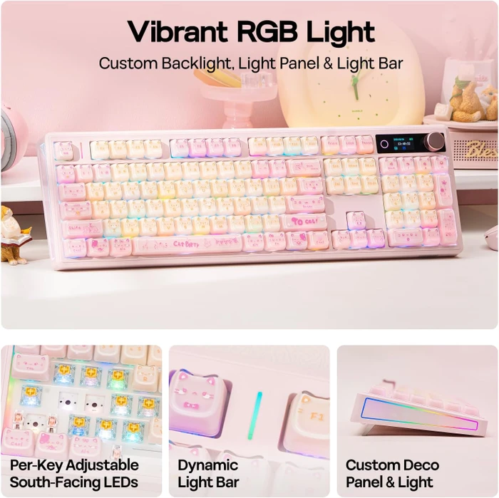 Epomaker TH108 V2 Pro Wireless, Cute Cat, LEDs RGB, hot-swap, Epomaker Sea Salt Silent V2, USB/Bluetooth, US