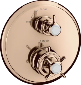 Hansgrohe Axor Montreux Thermostat Unterputz mit Kreuzgriff und Absperrventil polished red gold