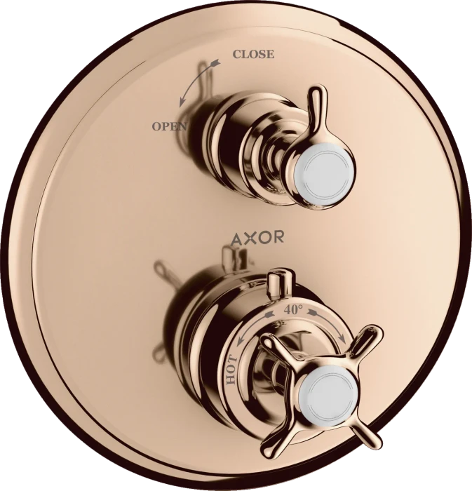 Hansgrohe Axor Montreux Thermostat Unterputz mit Kreuzgriff und Absperrventil polished red gold