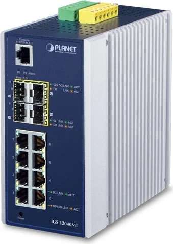 Planet IGS Industrial Railmount Gigabit Managed Switch, 8x RJ-45, 4x SFP