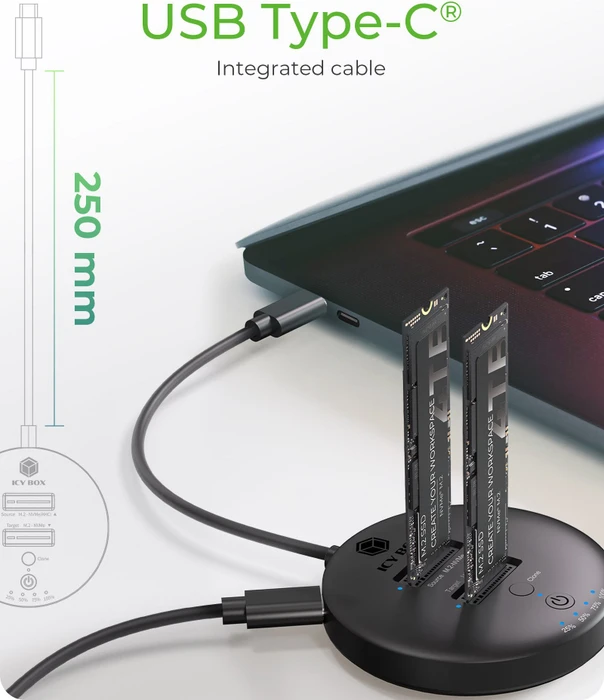RaidSonic Icy Box IB-1612MCL-C31 Klon- und DockingStation für 2x M.2 NVMe SSD, USB-C 3.1