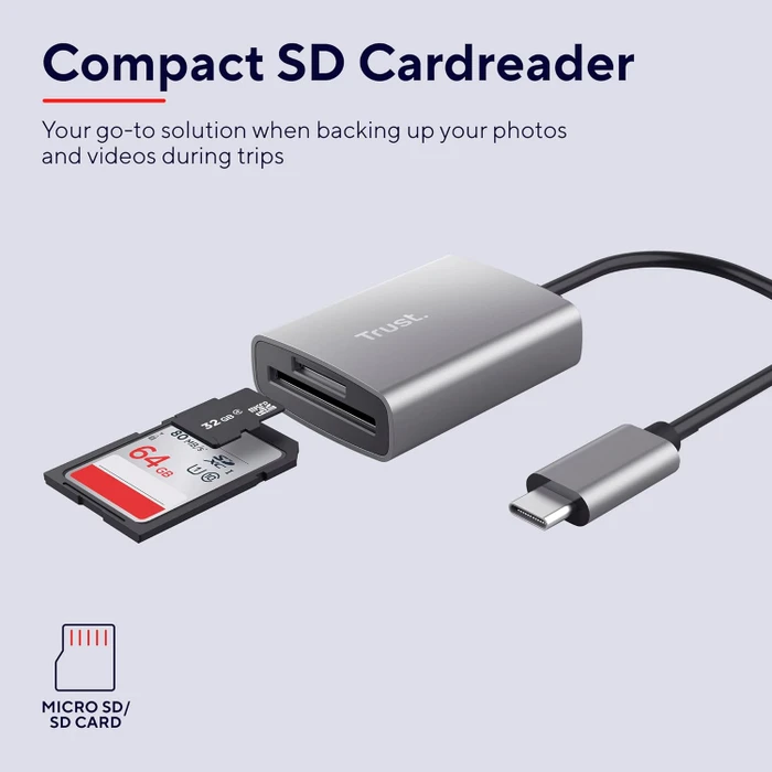 Trust Dalyx Kartenlesegerät aus Aluminium, silber, USB-C 3.0 [Stecker]