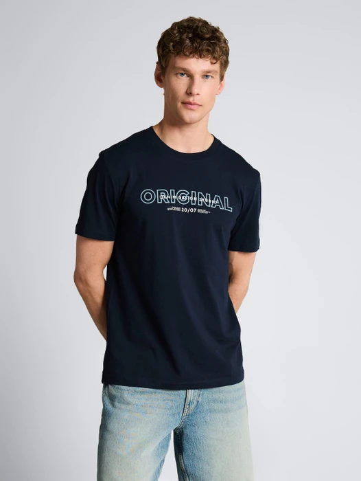 Tom Tailor Basic mit Logo-Print T-Shirt kurzarm soft navy (Herren)