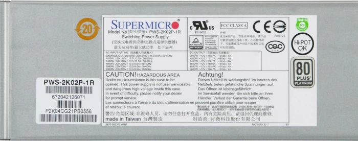 Supermicro PWS-2K02P-1R 2000W, 1HE-Servernetzteil