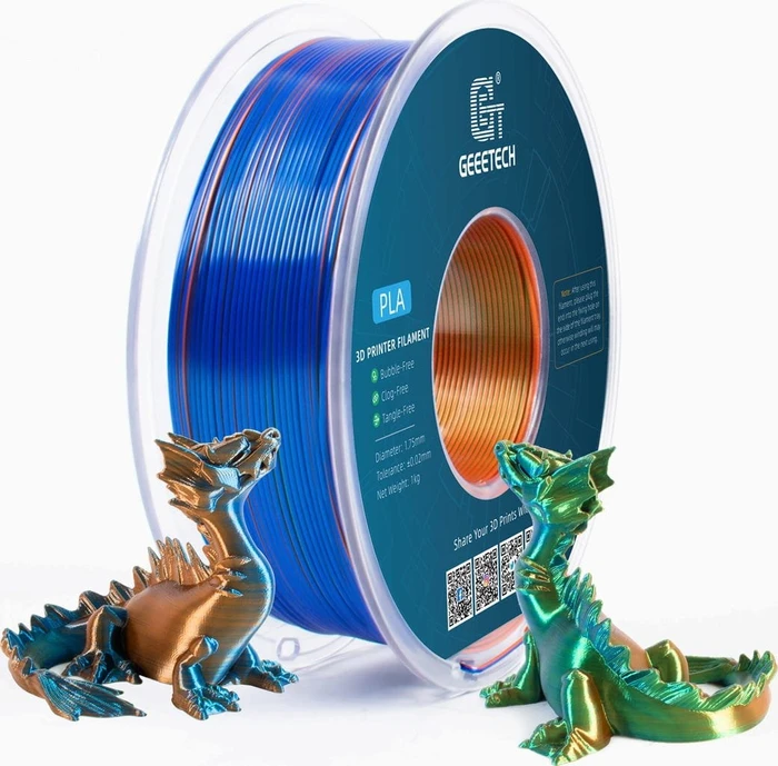 Geeetech PLA Silk, Tri-Color Orange, Blue, Green, Spule, 1.75mm, 1.00kg