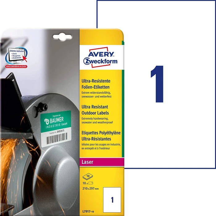 Avery-Zweckform Folienetiketten ultra resistent, A4, wetterfest, weiß, 10 Blatt (10 Etiketten)
