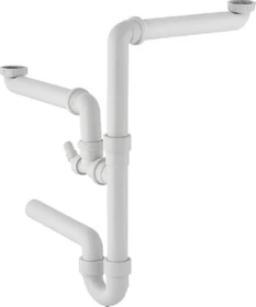 Geberit Rohrbogensiphon für zwei versetzte Spülbecken, mit Winkelschlauchtülle, Abgang horizontal, 40mm