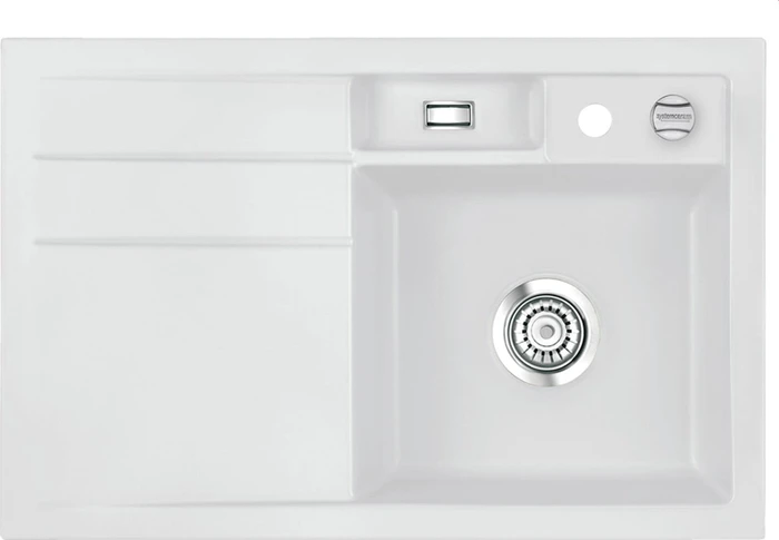systemceram Bela 78 Einbau Becken rechts mit Ablauffernbedienung satin