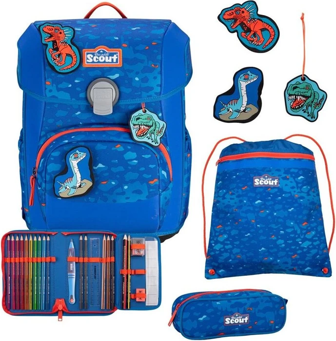 Scout Neo Superflash Blue Dino Schultaschen-Set, 4-tlg.