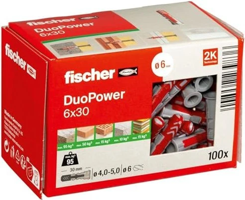 fischer DuoPower 6x30 Universaldübel, 6x30mm, 100 Stück
