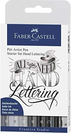 Faber-Castell PITT artist pen Starter Set Hand Lettering Grautöne schwarz/warmgrau V/warmgrau III/kaltgrau IV/kaltgrau I, 9-teilig