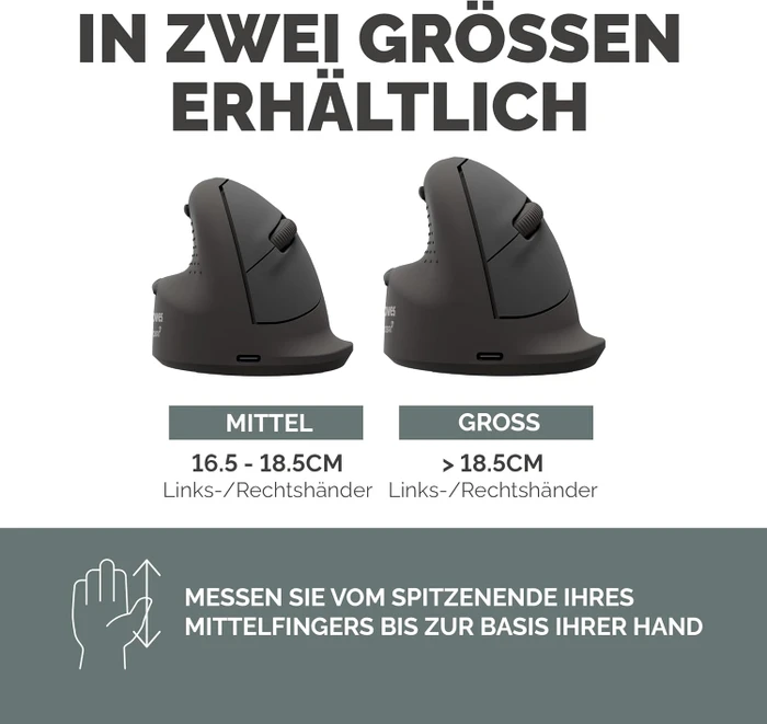 Fellowes Breyta Plus Vertical Mouse, medium, Linkshänder, schwarz, USB/Bluetooth