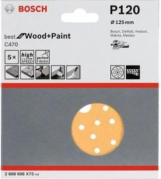 Bosch Professional C470 Best for Wood and Paint Schleifblatt K120, 125mm, 5 Stück